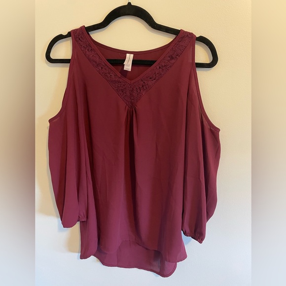 Burgundy Cold-Shoulder Blouse - Picture 1 of 4